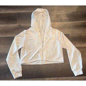 White Cropped Zip Hoodie